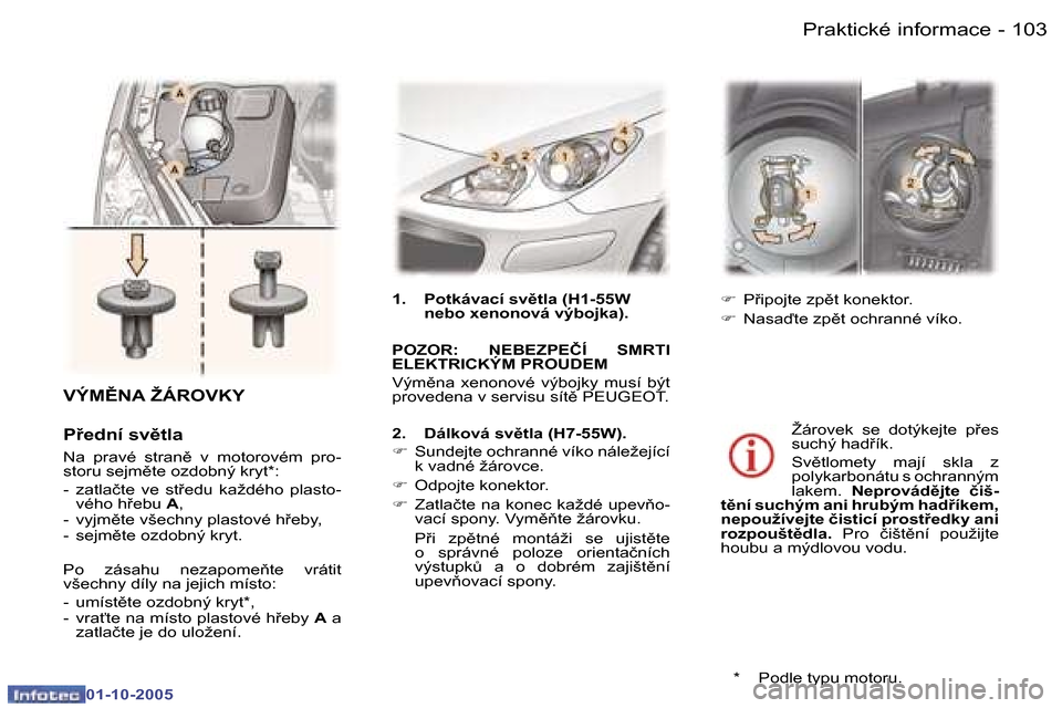 Peugeot 307 CC 2005.5  Návod k obsluze (in Czech) �P�r�a�k�t�i�c�k�é� �i�n�f�o�r�m�a�c�e�1�0�2 �-
�0�1�-�1�0�-�2�0�0�5
�1�0�3�P�r�a�k�t�i�c�k�é� �i�n�f�o�r�m�a�c�e�-
�0�1�-�1�0�-�2�0�0�5
�V�Ý�M(�N�A� �Ž�Á�R�O�V�K�Y 
�P9�e�d�n�í� �s�v)�t�l�a
