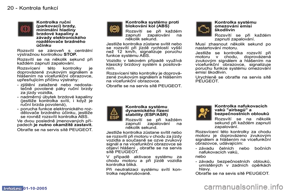 Peugeot 307 CC 2005.5  Návod k obsluze (in Czech) �K�o�n�t�r�o�l�a� �f�u�n�k�c�í�2�0 �-
�0�1�-�1�0�-�2�0�0�5
�2�1�K�o�n�t�r�o�l�a� �f�u�n�k�c�í�-
�0�1�-�1�0�-�2�0�0�5
�K�o�n�t�r�o�l�k�a� �n�a�f�u�k�o�v�a�c�í�c�h�  
�v�a�kA� �"�a�i�r�b�a�gA�"� �a