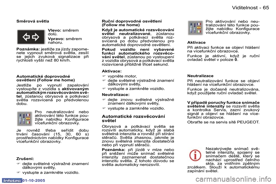 Peugeot 307 CC 2005.5  Návod k obsluze (in Czech) �V�i�d�i�t�e�l�n�o�s�t�6�4 �-
�0�1�-�1�0�-�2�0�0�5
�6�5�V�i�d�i�t�e�l�n�o�s�t�-
�0�1�-�1�0�-�2�0�0�5
�A�u�t�o�m�a�t�i�c�k�é� �r�o�z�s�v)�c�o�v�á�n�í�  
�s�v)�t�e�l
�O�b�r�y�s�o�v�á�  �a�  �p�o�t