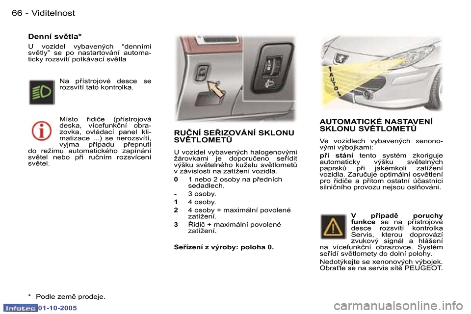 Peugeot 307 CC 2005.5  Návod k obsluze (in Czech) �V�i�d�i�t�e�l�n�o�s�t
�6�6 �-
�0�1�-�1�0�-�2�0�0�5
�6�7
�V�i�d�i�t�e�l�n�o�s�t
�-
�0�1�-�1�0�-�2�0�0�5
�R�U�Č�N�Í� �S�E�I�Z�O�V�Á�N�Í� �S�K�L�O�N�U�  
�S�V(�T�L�O�M�E�T# 
�U� �v�o�z�i�d�e�l� 