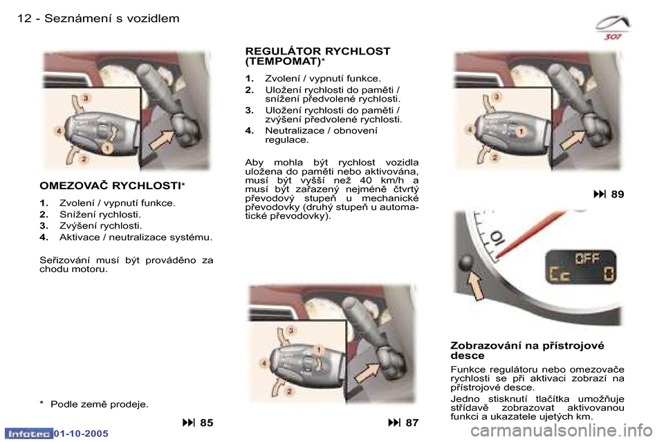 Peugeot 307 CC 2005.5  Návod k obsluze (in Czech) �1�2 �-�S�e�z�n�á�m�e�n�í� �s� �v�o�z�i�d�l�e�m�1�3
�-�S�e�z�n�á�m�e�n�í� �s� �v�o�z�i�d�l�e�m
�O�M�E�Z�O�V�A�Č� �R�Y�C�H�L�O�S�T�I �*
�1�. �  �Z�v�o�l�e�n�í� �/� �v�y�p�n�u�t�í� �f�u�n�k�c�e�.