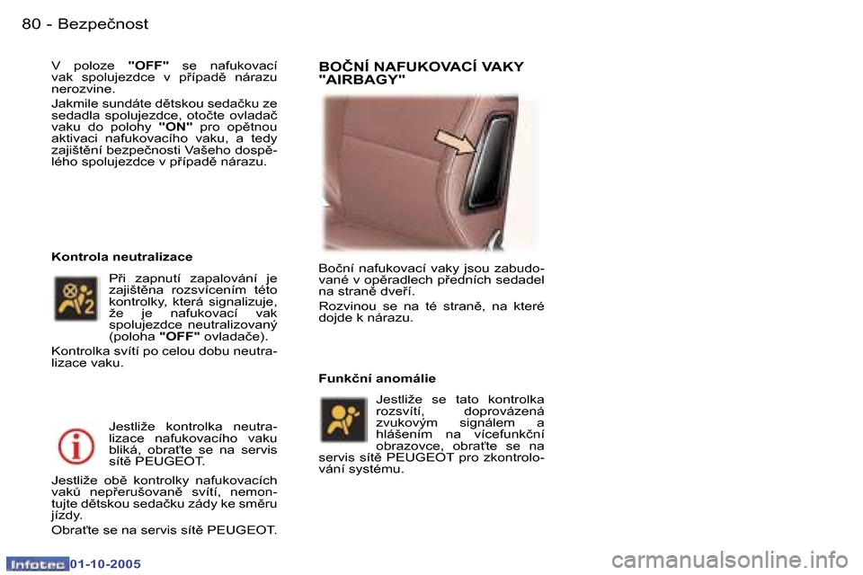 Peugeot 307 CC 2005.5  Návod k obsluze (in Czech) �B�e�z�p�e�č�n�o�s�t�8�0 �-
�0�1�-�1�0�-�2�0�0�5
�8�1�B�e�z�p�e�č�n�o�s�t�-
�0�1�-�1�0�-�2�0�0�5
�V�  �p�o�l�o�z�e� �"�O�F�F�"�  �s�e�  �n�a�f�u�k�o�v�a�c�í� 
�v�a�k�  �s�p�o�l�u�j�e�z�d�c�e�  �v� 