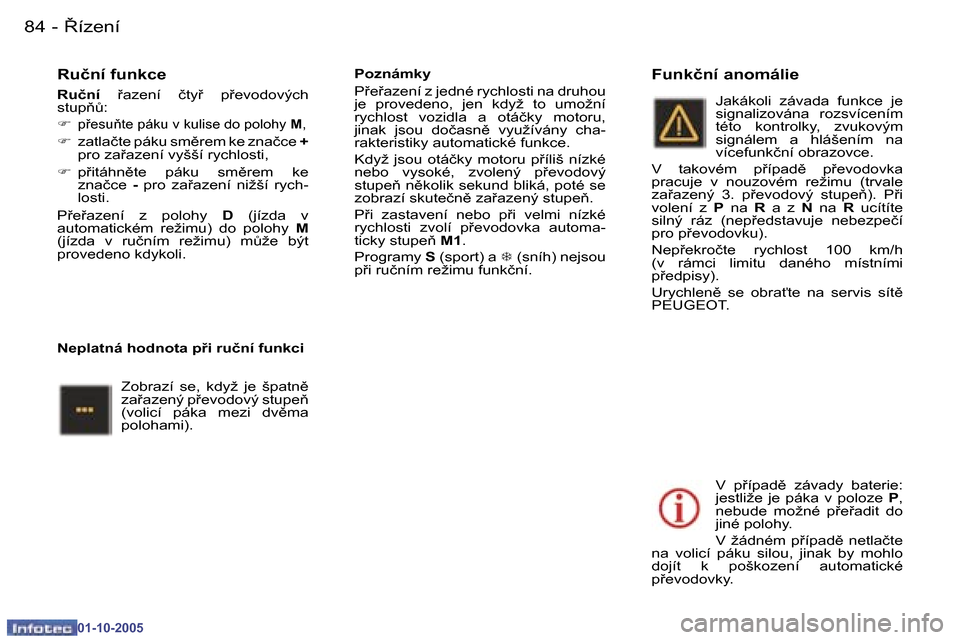 Peugeot 307 CC 2005.5  Návod k obsluze (in Czech) 8�í�z�e�n�í�8�4 �-
�0�1�-�1�0�-�2�0�0�5
�8�58�í�z�e�n�í�-
�0�1�-�1�0�-�2�0�0�5
�R�u�č�n�í� �f�u�n�k�c�e
�R�u�č�n�í� 9�a�z�e�n�í�  �č�t�y9�  �p9�e�v�o�d�o�v�ý�c�h� 
�s�t�u�p3A�: 
�F �