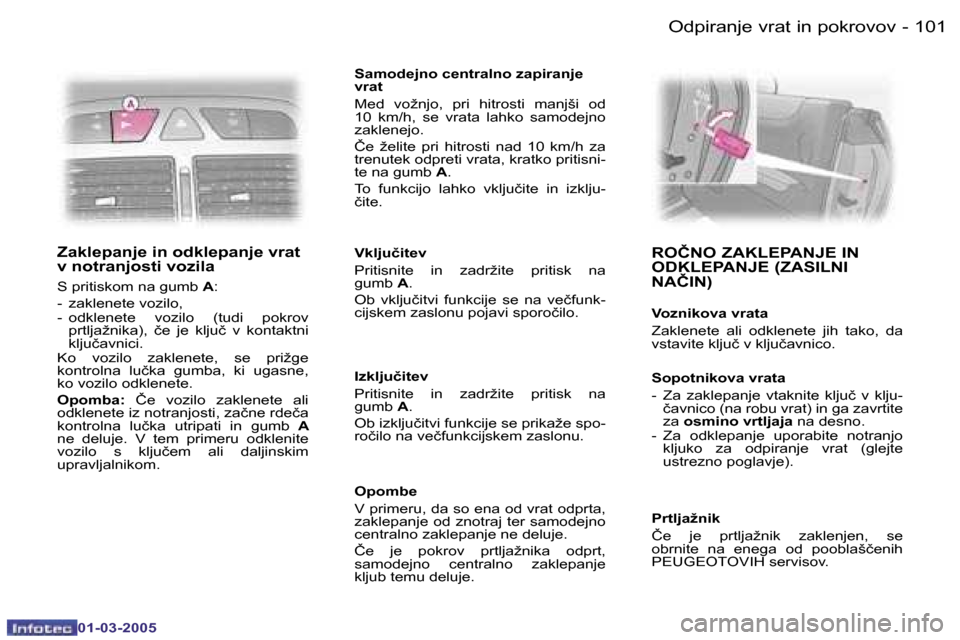 Peugeot 307 CC 2005  Priročnik za lastnika (in Slovenian) �O�d�p�i�r�a�n�j�e� �v�r�a�t� �i�n� �p�o�k�r�o�v�o�v�1�0�0 �-
�0�1�-�0�3�-�2�0�0�5
�1�0�1�O�d�p�i�r�a�n�j�e� �v�r�a�t� �i�n� �p�o�k�r�o�v�o�v�-
�0�1�-�0�3�-�2�0�0�5
�Z�a�k�l�e�p�a�n�j�e� �i�n� �o�d�k�
