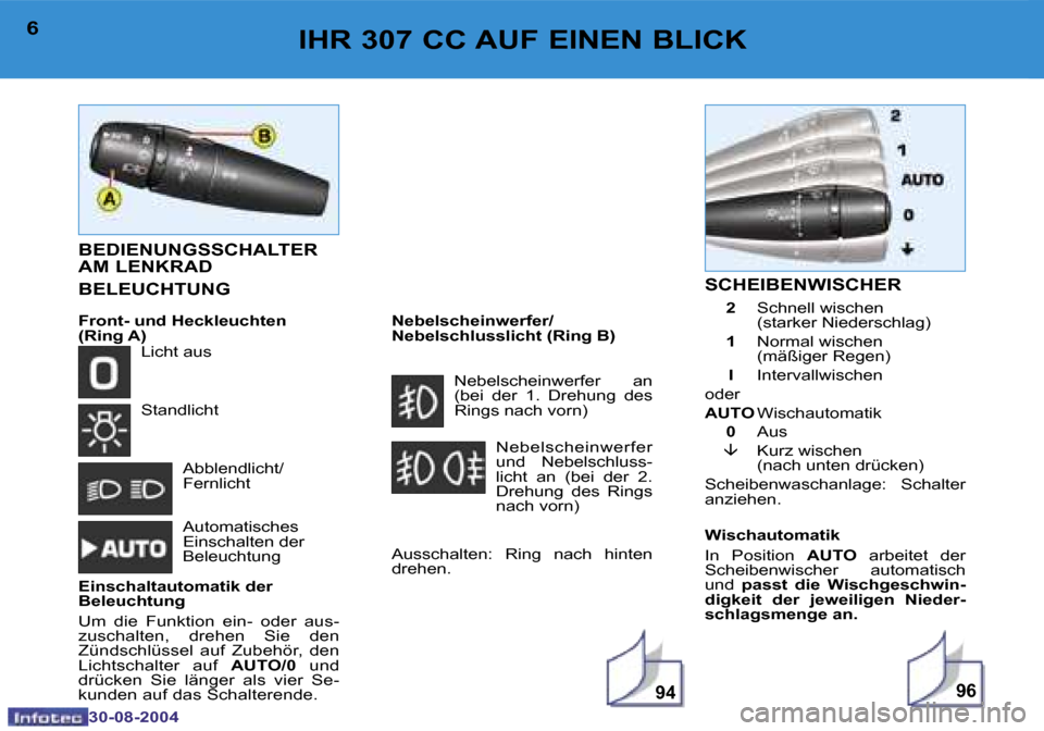 Peugeot 307 CC 2004.5  Betriebsanleitung (in German) �9�4�9�6
�6
�3�0�-�0�8�-�2�0�0�4
�7
�3�0�-�0�8�-�2�0�0�4
�I�H�R� �3�0�7� �C�C� �A�U�F� �E�I�N�E�N� �B�L�I�C�K�S�C�H�E�I�B�E�N�W�I�S�C�H�E�R
�  �2� �S�c�h�n�e�l�l� �w�i�s�c�h�e�n 
�(�s�t�a�r�k�e�r� �N�