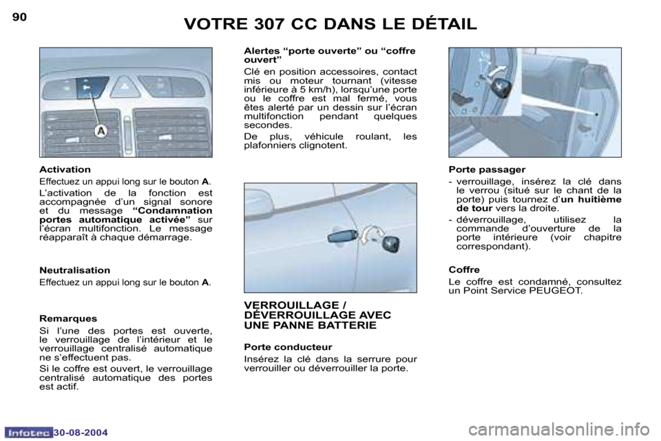 Peugeot 307 CC 2004.5  Manuel du propriétaire (in French) �9�0
�3�0�-�0�8�-�2�0�0�4
�9�1
�3�0�-�0�8�-�2�0�0�4
�V�O�T�R�E� �3�0�7� �C�C� �D�A�N�S� �L�E� �D�É�T�A�I�L
�A�c�t�i�v�a�t�i�o�n
�E�f�f�e�c�t�u�e�z� �u�n� �a�p�p�u�i� �l�o�n�g� �s�u�r� �l�e� �b�o�u�t�