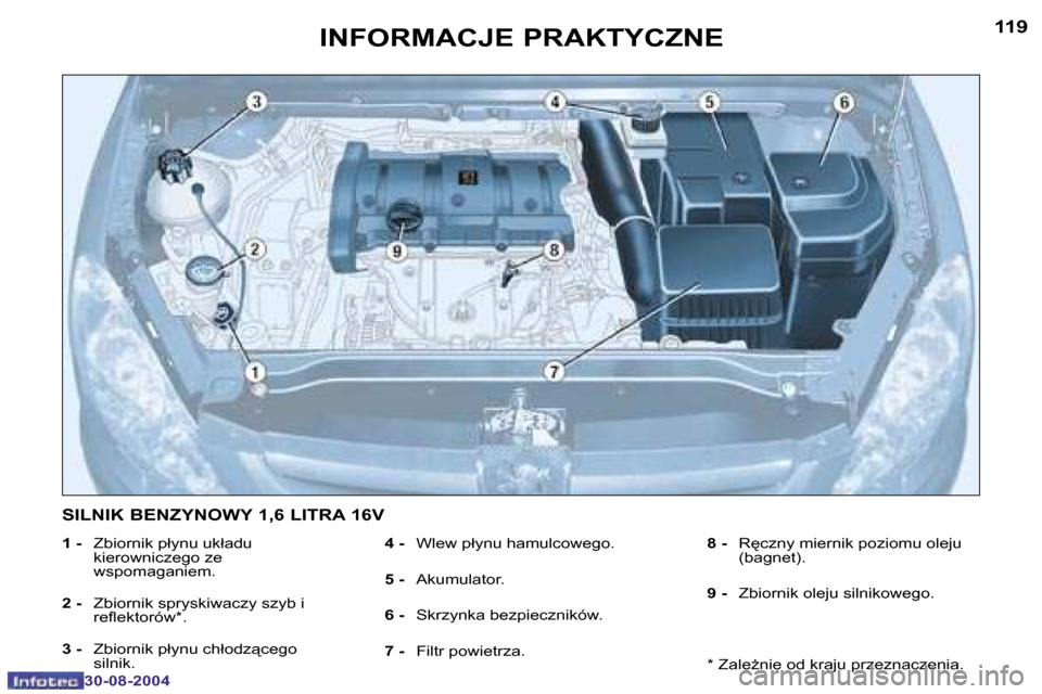 Peugeot 307 CC 2004.5  Instrukcja Obsługi (in Polish) �1�1�9
�3�0�-�0�8�-�2�0�0�4
�I�N�F�O�R�M�A�C�J�E� �P�R�A�K�T�Y�C�Z�N�E
�1� �-�  �Z�b�i�o�r�n�i�k� �p�ł�y�n�u� �u�k�ł�a�d�u� 
�k�i�e�r�o�w�n�i�c�z�e�g�o� �z�e�  
�w�s�p�o�m�a�g�a�n�i�e�m�.
�2� �-�  �