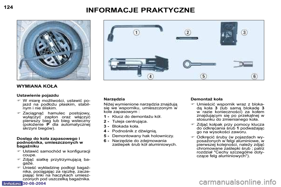 Peugeot 307 CC 2004.5  Instrukcja Obsługi (in Polish) �1�2�4
�3�0�-�0�8�-�2�0�0�4
�1�2�5
�3�0�-�0�8�-�2�0�0�4
�I�N�F�O�R�M�A�C�J�E� �P�R�A�K�T�Y�C�Z�N�E
�N�a�r�z
�d�z�i�a 
�N�iG�e�j� �w�y�m�i�e�n�i�o�n�e� �n�a�r�z
�d�z�i�a� �z�n�a�j�d�u�j"�  
�s�i
�