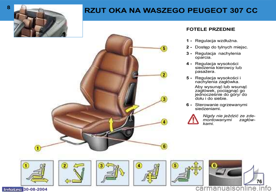 Peugeot 307 CC 2004.5  Instrukcja Obsługi (in Polish) �7�6
�8
�3�0�-�0�8�-�2�0�0�4
�9
�3�0�-�0�8�-�2�0�0�4
�R�Z�U�T� �O�K�A� �N�A� �W�A�S�Z�E�G�O� �P�E�U�G�E�O�T� �3�0�7� �C�C�F�O�T�E�L�E� �P�R�Z�E�D�N�I�E
�1� �-� �R�e�g�u�l�a�c�j�a� �w�z�d�ł�uG�n�a�.
