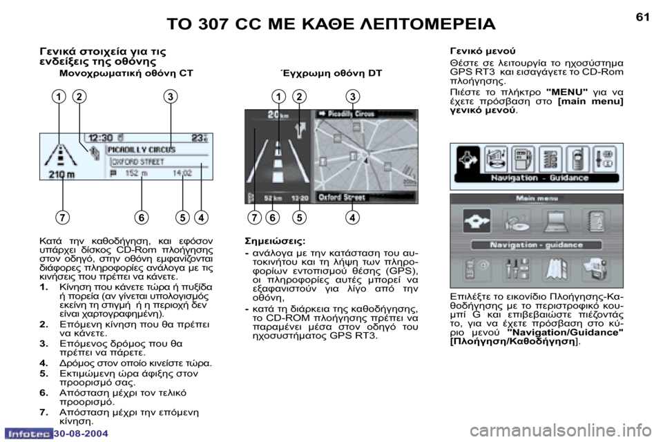 Peugeot 307 CC 2004.5  Εγχειρίδιο χρήσης (in Greek) �6�0
�3�0�-�0�8�-�2�0�0�4
�6�1
�3�0�-�0�8�-�2�0�0�4
+M78-� NO 7$M0K� 37K� O7"�  
MLM0<M7"� O5"�  6F5"
  $>C:KO78/�  6F5� �C�T 