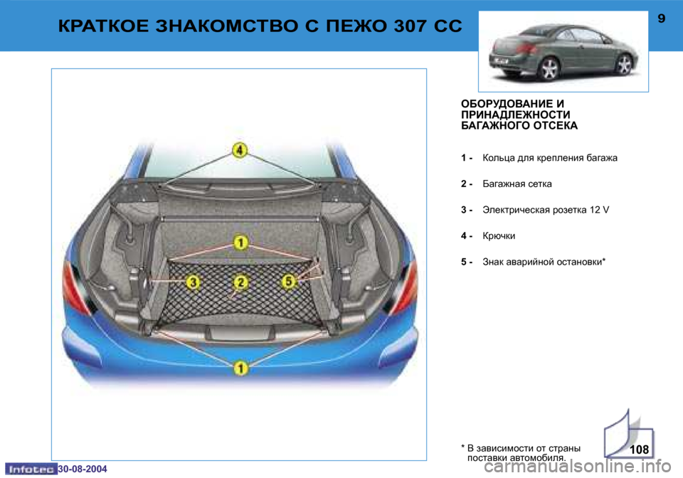Peugeot 307 CC 2004.5  Инструкция по эксплуатации (in Russian) �1�0�8
�8
�3�0�-�0�8�-�2�0�0�4
�9
�3�0�-�0�8�-�2�0�0�4
DJ:LDH?� AG:DHFKLYH� K� I?@H� �3�0�7� KK
H;HJM>HY:GB?� B�  
IJBG:>E?@GHKLB� 
;:=:@GH=