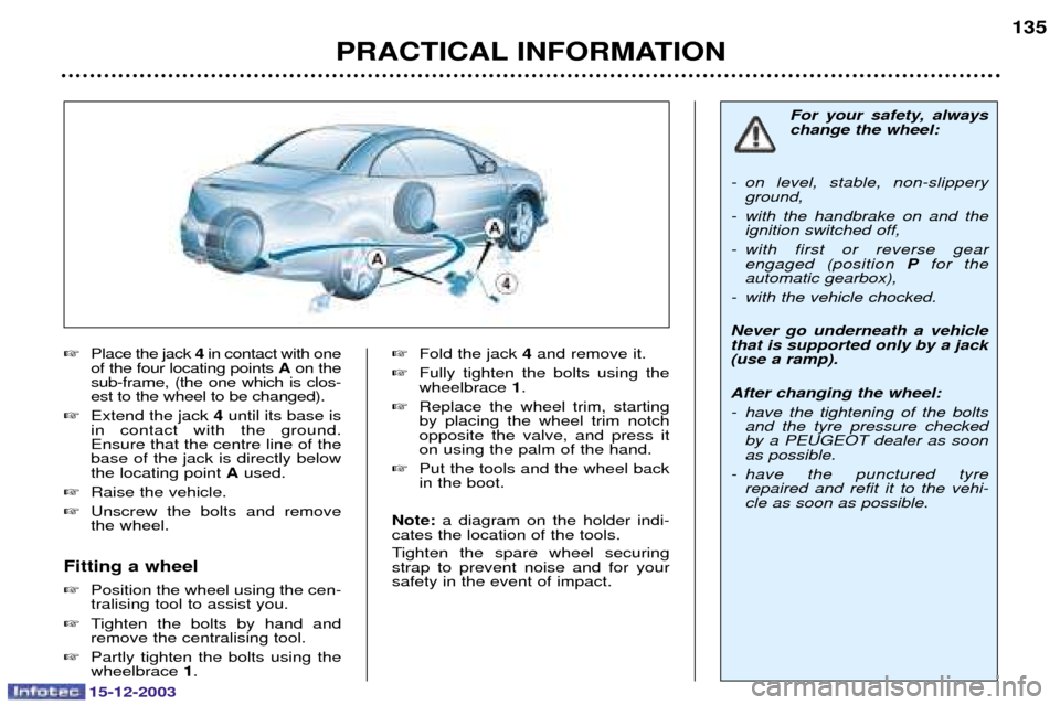 Peugeot 307 CC 2003.5  Owners Manual 15-12-2003
PRACTICAL INFORMATION135

< 4	

	

	
	
 A

%, ) 
 	 	 % 

+
 # 
<