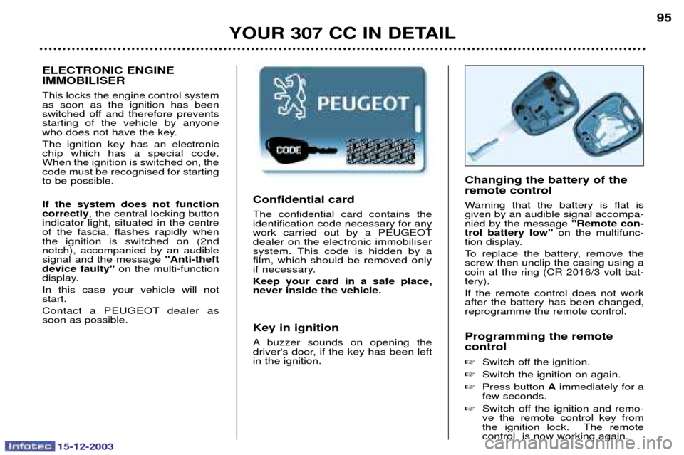 Peugeot 307 CC 2003.5  Owners Manual 15-12-2003
YOUR 307 CC IN DETAIL95
Confidential card  
	 	   	 
				
! 	  #  0120-
					

#