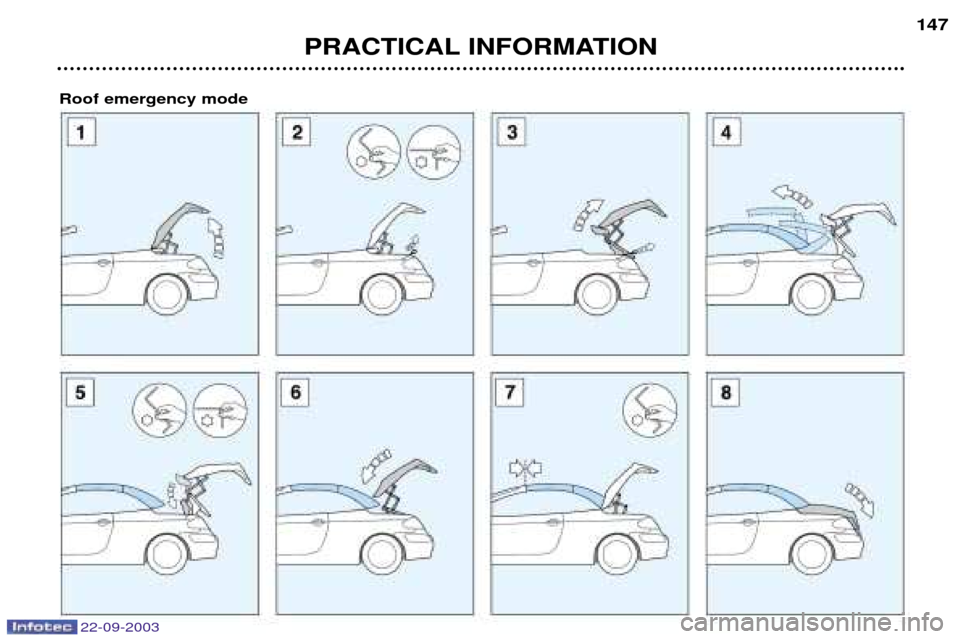 Peugeot 307 CC 2003  Owners Manual PRACTICAL INFORMATION147
Roof emergency mode
22-09-2003  