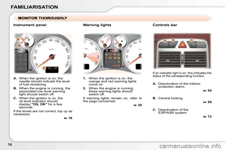 Peugeot 307 CC Dag 2007.5 User Guide FAMILIARISATION
   
A.    When the ignition is on, the 
needle should indicate the level  
of fuel remaining. 
  
B.    When the engine is running, the 
�a�s�s�o�c�i�a�t�e�d� �l�o�w� �l�e�v�e�l� �w�a�