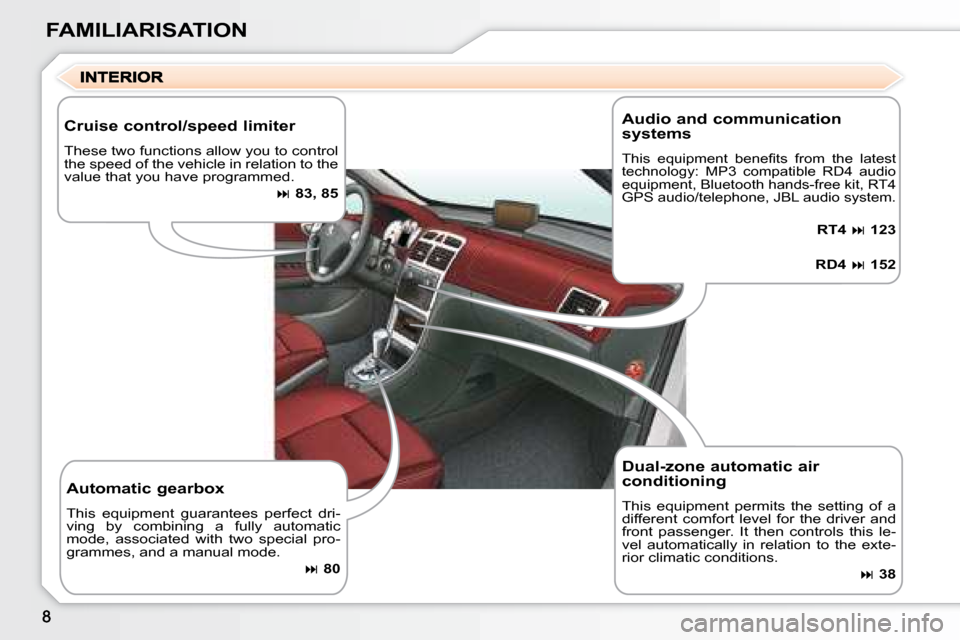 Peugeot 307 CC Dag 2007.5  Owners Manual FAMILIARISATION
  Dual-zone automatic air  
conditioning 
� �T�h�i�s�  �e�q�u�i�p�m�e�n�t�  �p�e�r�m�i�t�s�  �t�h�e�  �s�e�t�t�i�n�g�  �o�f�  �a�  
different  comfort  level  for  the  driver  and 
�f