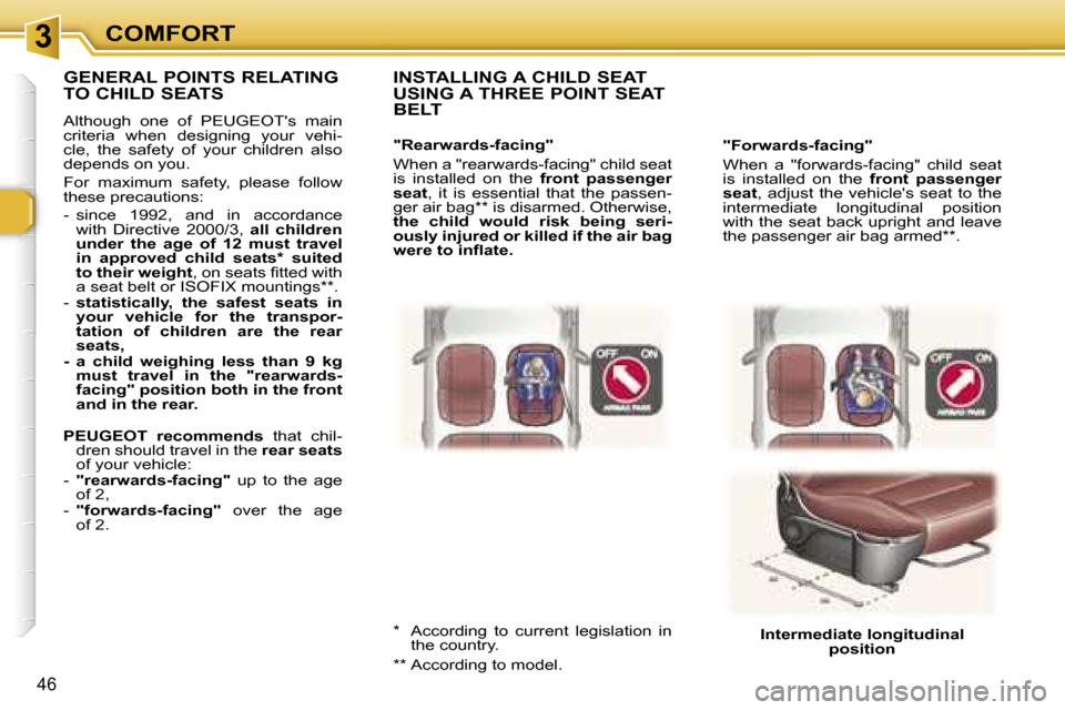 Peugeot 307 CC Dag 2006 Service Manual �3�C�O�M�F�O�R�T
�4�6
�"�F�o�r�w�a�r�d�s�-�f�a�c�i�n�g�" 
�W�h�e�n�  �a�  �"�f�o�r�w�a�r�d�s�-�f�a�c�i�n�g�"�  �c�h�i�l�d�  �s�e�a�t�  
�i�s�  �i�n�s�t�a�l�l�e�d�  �o�n�  �t�h�e� �f�r�o�n�t�  �p�a�s�s