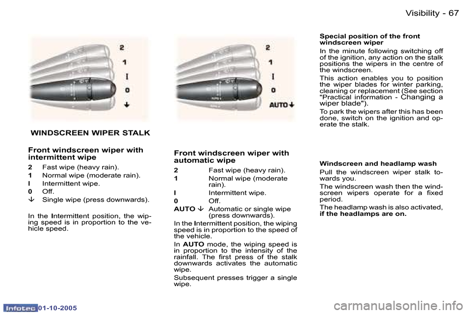 Peugeot 307 CC Dag 2005.5 Manual PDF �V�i�s�i�b�i�l�i�t�y�6�6 �-
�0�1�-�1�0�-�2�0�0�5
�6�7�V�i�s�i�b�i�l�i�t�y�-
�0�1�-�1�0�-�2�0�0�5
�S�p�e�c�i�a�l� �p�o�s�i�t�i�o�n� �o�f� �t�h�e� �f�r�o�n�t�  
�w�i�n�d�s�c�r�e�e�n� �w�i�p�e�r
�I�n�  �