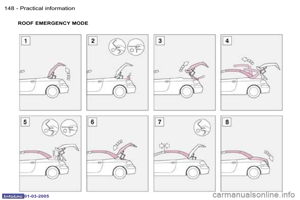Peugeot 307 CC Dag 2005  Owners Manual �P�r�a�c�t�i�c�a�l� �i�n�f�o�r�m�a�t�i�o�n�1�4�8 �-
�0�1�-�0�3�-�2�0�0�5
�1�4�9�P�r�a�c�t�i�c�a�l� �i�n�f�o�r�m�a�t�i�o�n�-
�0�1�-�0�3�-�2�0�0�5
�R�O�O�F� �E�M�E�R�G�E�N�C�Y� �M�O�D�E  