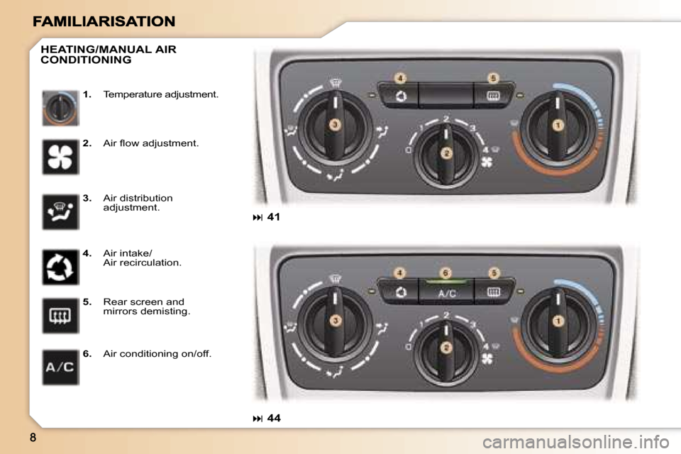 Peugeot 307 Dag 2007  Owners Manual �1�.�  �T�e�m�p�e�r�a�t�u�r�e� �a�d�j�u�s�t�m�e�n�t�.
�H�E�A�T�I�N�G�/�M�A�N�U�A�L� �A�I�R�  
�C�O�N�D�I�T�I�O�N�I�N�G
�2�.� �A�i�r� �ﬂ�o�w� �a�d�j�u�s�t�m�e�n�t�.� 
�3�.� �A�i�r� �d�i�s�t�r�i�b�u�t
