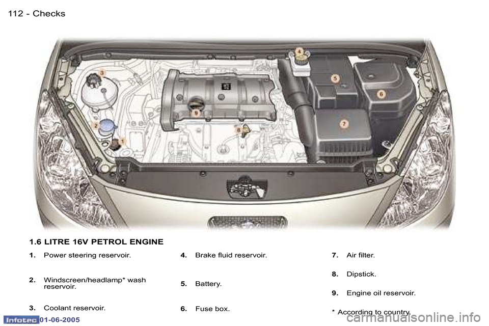 Peugeot 307 Dag 2005  Owners Manual �C�h�e�c�k�s�1�1�2 �-
�0�1�-�0�6�-�2�0�0�5
�1�1�3�C�h�e�c�k�s�-
�0�1�-�0�6�-�2�0�0�5
�1�.� �P�o�w�e�r� �s�t�e�e�r�i�n�g� �r�e�s�e�r�v�o�i�r�.
�2�.�  �W�i�n�d�s�c�r�e�e�n�/�h�e�a�d�l�a�m�p�*� �w�a�s�h�