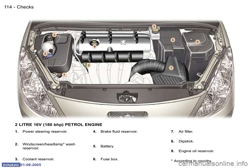 Peugeot 307 Dag 2005  Owners Manual �C�h�e�c�k�s�1�1�4 �-
�0�1�-�0�6�-�2�0�0�5
�1�1�5�C�h�e�c�k�s�-
�0�1�-�0�6�-�2�0�0�5
�1�.�  �P�o�w�e�r� �s�t�e�e�r�i�n�g� �r�e�s�e�r�v�o�i�r�.
�2�. �  �W�i�n�d�s�c�r�e�e�n�/�h�e�a�d�l�a�m�p�*� �w�a�s�