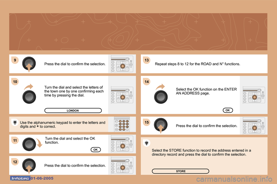 Peugeot 307 Dag 2005  Owners Manual �4�0�1�-�0�6�-�2�0�0�5�0�1�-�0�6�-�2�0�0�5
�P�r�e�s�s� �t�h�e� �d�i�a�l� �t�o� �c�o�n�i�r�m� �t�h�e� �s�e�l�e�c�t�i�o�n�. 
�T�u�r�n� �t�h�e� �d�i�a�l� �a�n�d� �s�e�l�e�c�t� �t�h�e� �l�e�t�t�e�r�s� �o�