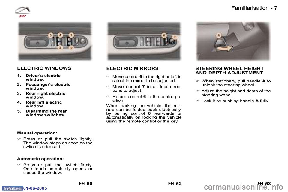 Peugeot 307 Dag 2005  Owners Manual �6 �-
�0�1�-�0�6�-�2�0�0�5
�7
�-
�0�1�-�0�6�-�2�0�0�5
�F�a�m�i�l�i�a�r�i�s�a�t�i�o�n
�E�L�E�C�T�R�I�C� �M�I�R�R�O�R�S
�F �  �M�o�v�e� �c�o�n�t�r�o�l�  �6� �t�o� �t�h�e� �r�i�g�h�t� �o�r� �l�e�f�t� �t�