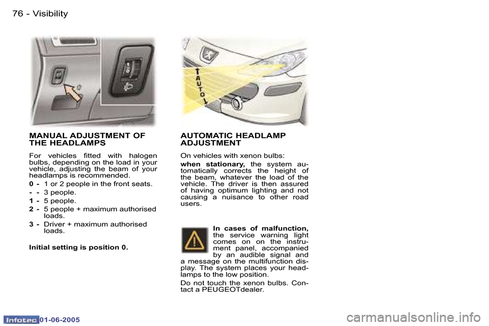 Peugeot 307 Dag 2005 Manual Online �7�6 �-
�0�1�-�0�6�-�2�0�0�5
�7�7
�-
�0�1�-�0�6�-�2�0�0�5
�M�A�N�U�A�L� �A�D�J�U�S�T�M�E�N�T� �O�F�  
�T�H�E� �H�E�A�D�L�A�M�P�S
�F�o�r�  �v�e�h�i�c�l�e�s�  �i�t�t�e�d�  �w�i�t�h�  �h�a�l�o�g�e�n�  
�