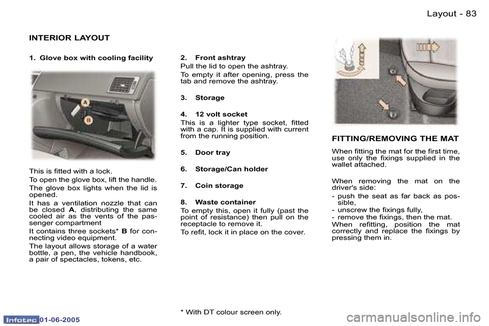 Peugeot 307 Dag 2005 Manual Online �8�2 �-
�0�1�-�0�6�-�2�0�0�5
�8�3
�-
�0�1�-�0�6�-�2�0�0�5
�I�N�T�E�R�I�O�R� �L�A�Y�O�U�T
�1�.�  �G�l�o�v�e� �b�o�x� �w�i�t�h� �c�o�o�l�i�n�g� �f�a�c�i�l�i�t�y �2�.�  �F�r�o�n�t� �a�s�h�t�r�a�y 
�P�u�l
