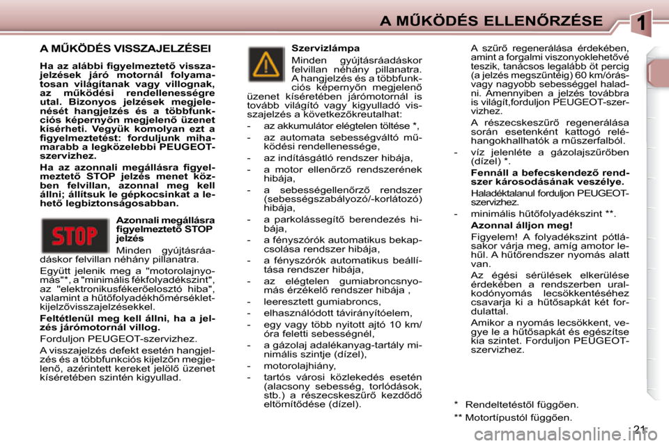 Peugeot 307 SW 2007.5  Kezelési útmutató (in Hungarian) 21
�A�	�MB�K�Ö�D�É�S�	�E�L�L�E�N4�R�Z�É�S�E
�	�A�	�MB�K�Ö�D�É�S�	�V�I�S�S�Z�A�J�E�L�Z�É�S�E�I�	
  
�H�a�	�a�z�	�a�l�á�b�b�i�	�i�	�g�y�e�l�m�e�z�t�e�t5�	�v�i�s�s�z�a�- 
jelzések  járó  mo