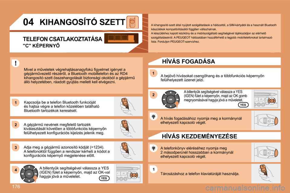 Peugeot 307 SW 2007.5  Kezelési útmutató (in Hungarian) 176
1 
�2 
�31 
�2
4
1
04 �K�I�H�A�N�G�O�S�Í�T�Ó�	�S�Z�E�T�T
�M�i�v�e�l� �a� �mC�v�e�l�e�t�e�k� �v�é�g�r�e�h�a�j�t�á�s�a�n�a�g�y�f�o�k�ú� �i�g�y�e�l�m�e�t� �i�g�é �n�y�e�l� �a� 
�g�é�p�j�á�r�
