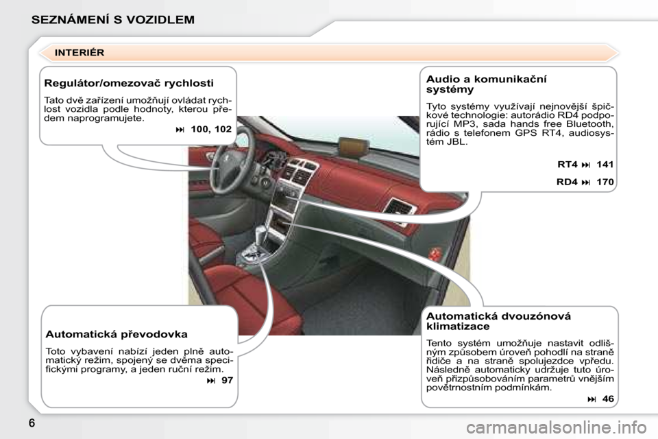 Peugeot 307 SW 2007.5  Návod k obsluze (in Czech) �S�E�Z�N�Á�M�E�N�Í�	�S�	�V�O�Z�I�D�L�E�M�I�N�T�E�R�I�É�R
�A�u�t�o�m�a�t�i�c�k�á�	�d�v�o�u�z�ó�n�o�v�á�	 
�k�l�i�m�a�t�i�z�a�c�e 
�T�e�n�t�o�  �s�y�s�t�é�m�  �u�m�o�ž3�u�j�e�  �n�a�s�t�a�v�i�t