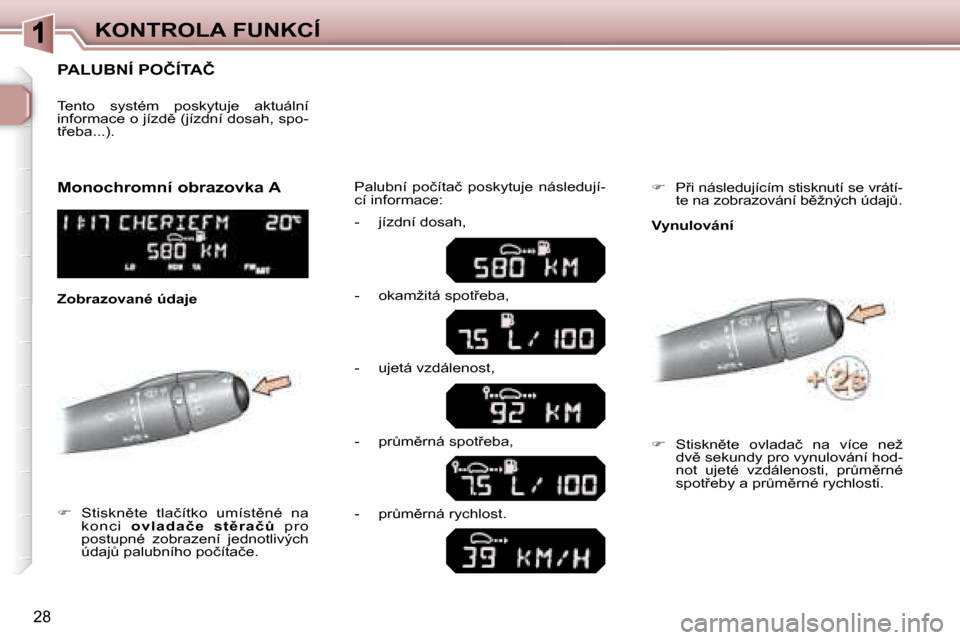 Peugeot 307 SW 2007.5  Návod k obsluze (in Czech) 28
�K�O�N�T�R�O�L�A�	�F�U�N�K�C�Í
�	�	�	�	�	�	�P�A�L�U�B�N�Í�	�P�O�Č�Í�T�A�Č�	
   
� � �  � � �S�t�i�s�k�n)�t�e�  �t�l�a�č�í�t�k�o�  �u�m�í�s�t)�n�é�  �n�a� 
�k �o �n �c �i �  �  �o �v �