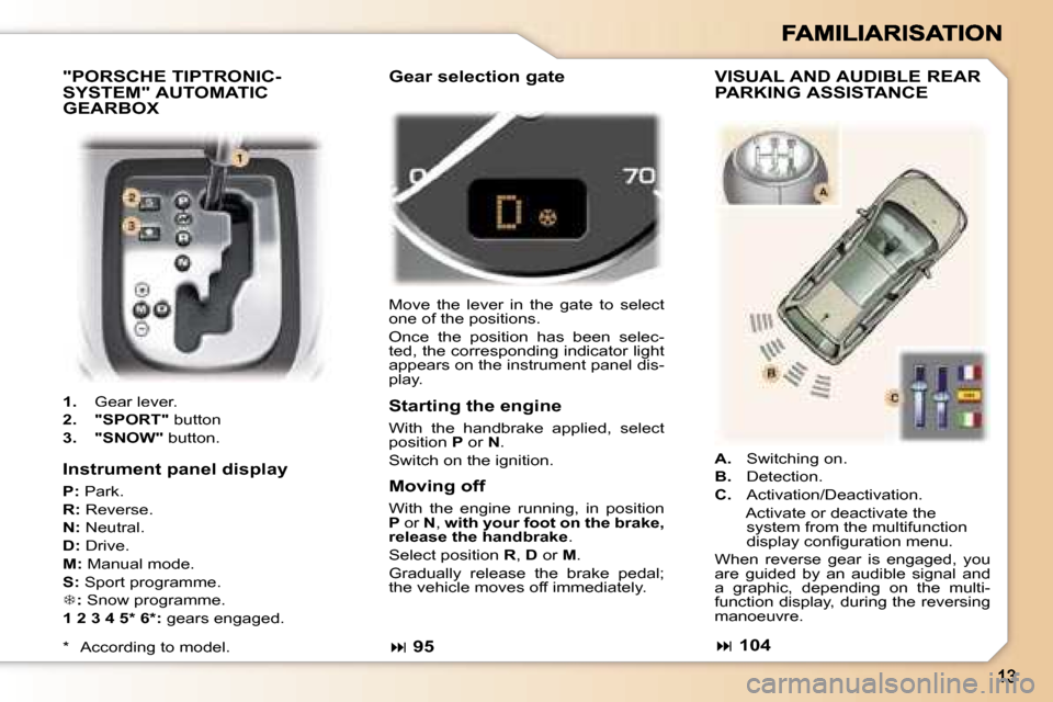 Peugeot 307 SW 2007  Owners Manual �"�P�O�R�S�C�H�E� �T�I�P�T�R�O�N�I�C�- 
�S�Y�S�T�E�M�"� �A�U�T�O�M�A�T�I�C� 
�G�E�A�R�B�O�X
�1�.�  �G�e�a�r� �l�e�v�e�r�.
�2�.�"�S�P�O�R�T�"� �b�u�t�t�o�n
�3�.�"�S�N�O�W�"� �b�u�t�t�o�n�.
��9�5
�M�