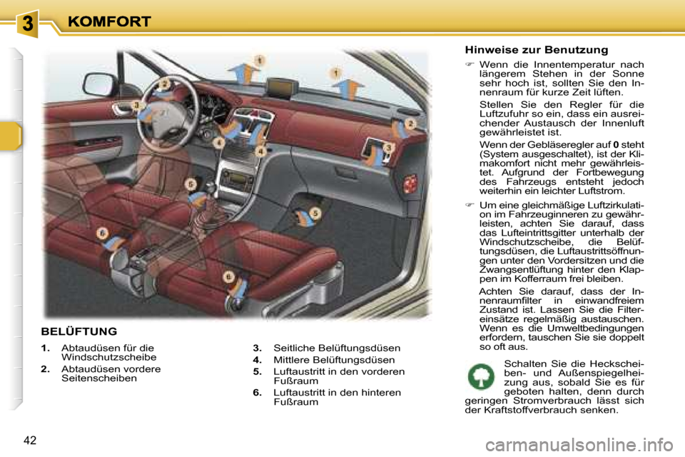 Peugeot 307 SW 2007  Betriebsanleitung (in German) �4�2
�1�.�  �A�b�t�a�u�d�ü�s�e�n� �f�ü�r� �d�i�e� �W�i�n�d�s�c�h�u�t�z�s�c�h�e�i�b�e� 
�2�.�  �A�b�t�a�u�d�ü�s�e�n� �v�o�r�d�e�r�e� �S�e�i�t�e�n�s�c�h�e�i�b�e�n� 
�3�.�  �S�e�i�t�l�i�c�h�e� �B�e�l�