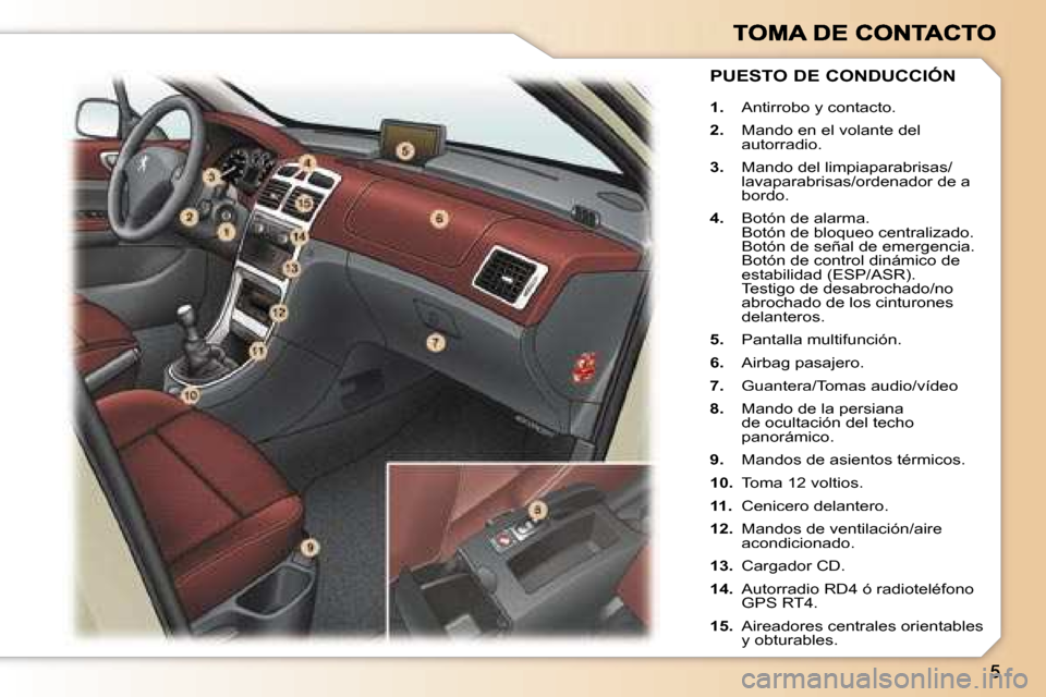 Peugeot 307 SW 2007  Manual del propietario (in Spanish) �1�.� �A�n�t�i�r�r�o�b�o� �y� �c�o�n�t�a�c�t�o�.
�2�.� �M�a�n�d�o� �e�n� �e�l� �v�o�l�a�n�t�e� �d�e�l� �a�u�t�o�r�r�a�d�i�o�.
�3�.�  �M�a�n�d�o� �d�e�l� �l�i�m�p�i�a�p�a�r�a�b�r�i�s�a�s�/�l�a�v�a�p�a�