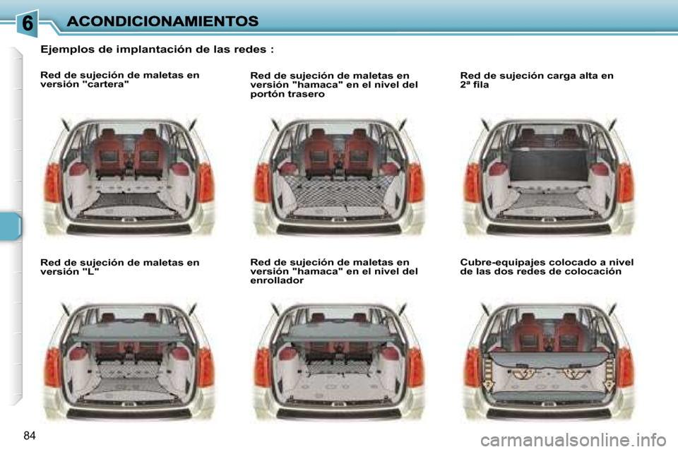 Peugeot 307 SW 2007  Manual del propietario (in Spanish) �8�4
�E�j�e�m�p�l�o�s� �d�e� �i�m�p�l�a�n�t�a�c�i�ó�n� �d�e� �l�a�s� �r�e�d�e�s� �:
�R�e�d� �d�e� �s�u�j�e�c�i�ó�n� �d�e� �m�a�l�e�t�a�s� �e�n� �v�e�r�s�i�ó�n� �"�c�a�r�t�e�r�a�"� 
�R�e�d� �d�e� �s
