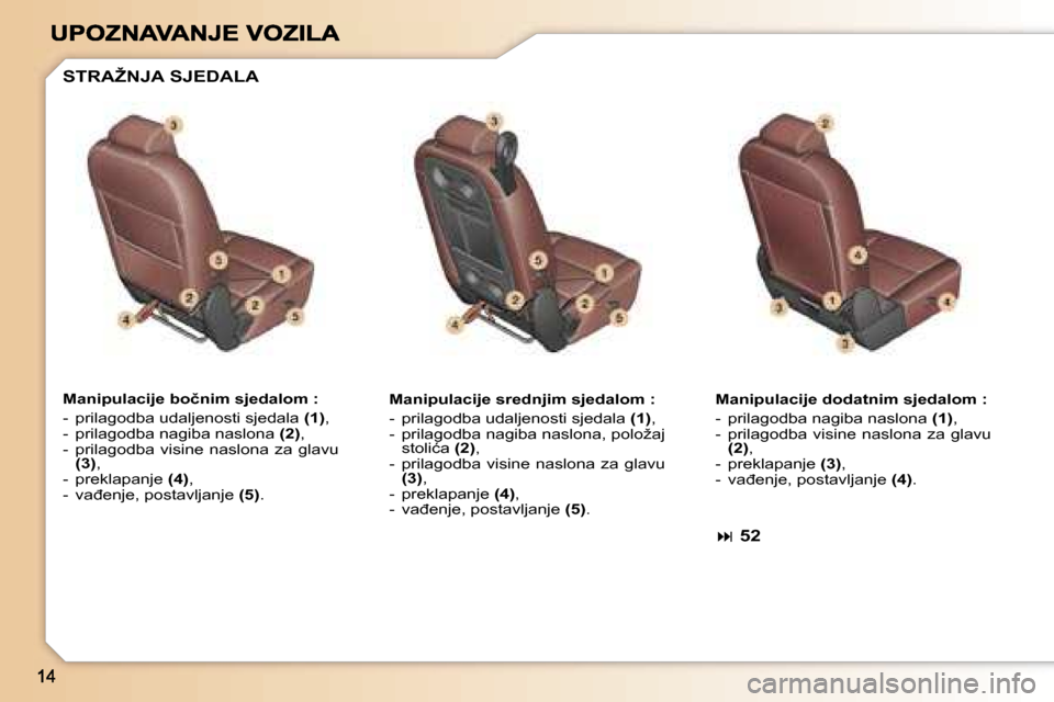 Peugeot 307 SW 2007  Vodič za korisnike (in Croatian) �M�a�n�i�p�u�l�a�c�i�j�e� �b�o�č�n�i�m� �s�j�e�d�a�l�o�m� �:
�-�  �p�r�i�l�a�g�o�d�b�a� �u�d�a�l�j�e�n�o�s�t�i� �s�j�e�d�a�l�a� �(�1�)�,�-�  �p�r�i�l�a�g�o�d�b�a� �n�a�g�i�b�a� �n�a�s�l�o�n�a� �(�2�)