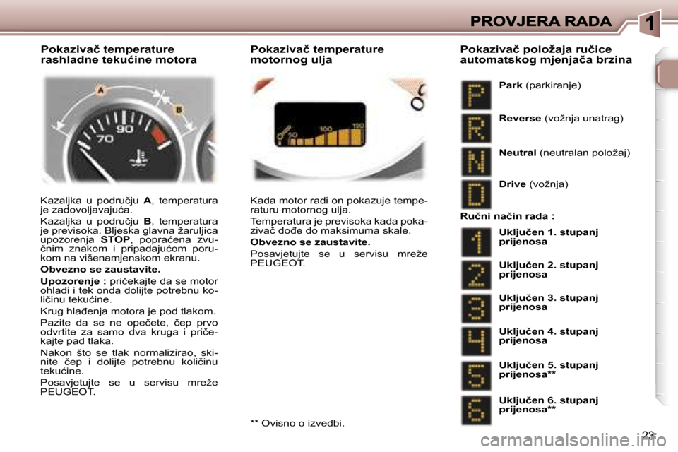 Peugeot 307 SW 2007  Vodič za korisnike (in Croatian) �2�3
�K�a�z�a�l�j�k�a�  �u�  �p�o�d�r�u�č�j�u� �A�,�  �t�e�m�p�e�r�a�t�u�r�a� �j�e� �z�a�d�o�v�o�l�j�a�v�a�j�u�ć�a�.
�K�a�z�a�l�j�k�a�  �u�  �p�o�d�r�u�č�j�u� �B�,�  �t�e�m�p�e�r�a�t�u�r�a� �j�e� �