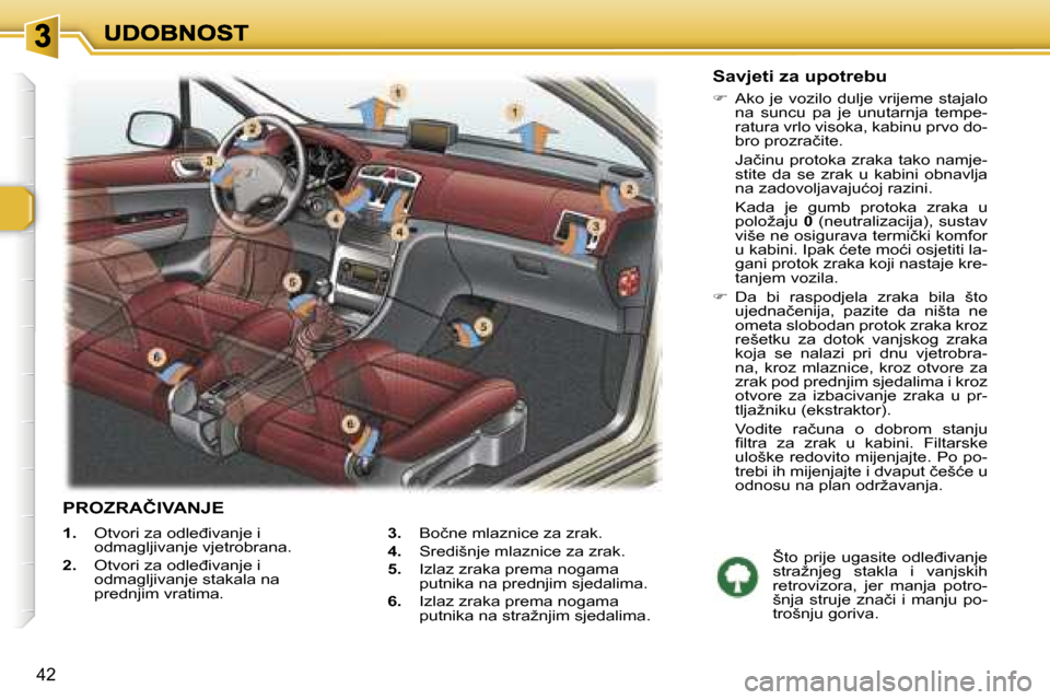 Peugeot 307 SW 2007  Vodič za korisnike (in Croatian) �4�2
�1�.�  �O�t�v�o�r�i� �z�a� �o�d�l�e�đ�i�v�a�n�j�e� �i� �o�d�m�a�g�l�j�i�v�a�n�j�e� �v�j�e�t�r�o�b�r�a�n�a�.
�2�.�  �O�t�v�o�r�i� �z�a� �o�d�l�e�đ�i�v�a�n�j�e� �i� �o�d�m�a�g�l�j�i�v�a�n�j�e� �s