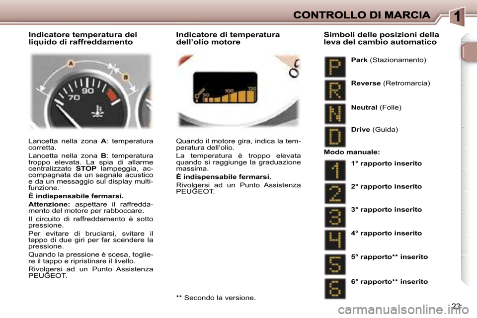 Peugeot 307 SW 2007  Manuale del proprietario (in Italian) �2�3
�L�a�n�c�e�t�t�a�  �n�e�l�l�a�  �z�o�n�a� �A�:�  �t�e�m�p�e�r�a�t�u�r�a� �c�o�r�r�e�t�t�a�.
�L�a�n�c�e�t�t�a�  �n�e�l�l�a�  �z�o�n�a� �B�:�  �t�e�m�p�e�r�a�t�u�r�a� �t�r�o�p�p�o�  �e�l�e�v�a�t�a�