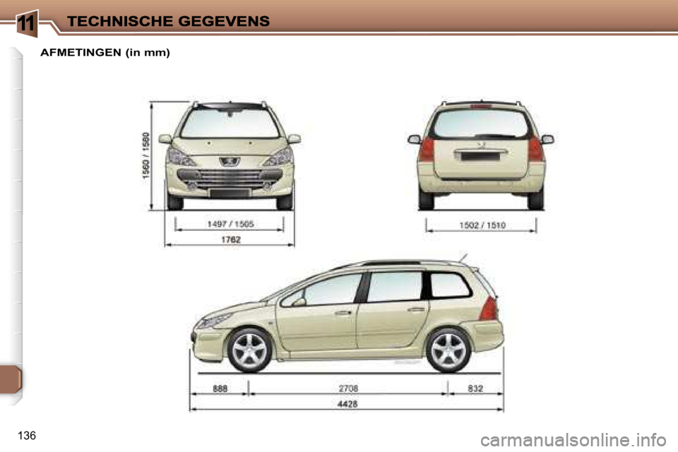 Peugeot 307 SW 2007  Handleiding (in Dutch) �1
�1�3�6
�A�F�M�E�T�I�N�G�E�N� �(�i�n� �m�m�)     