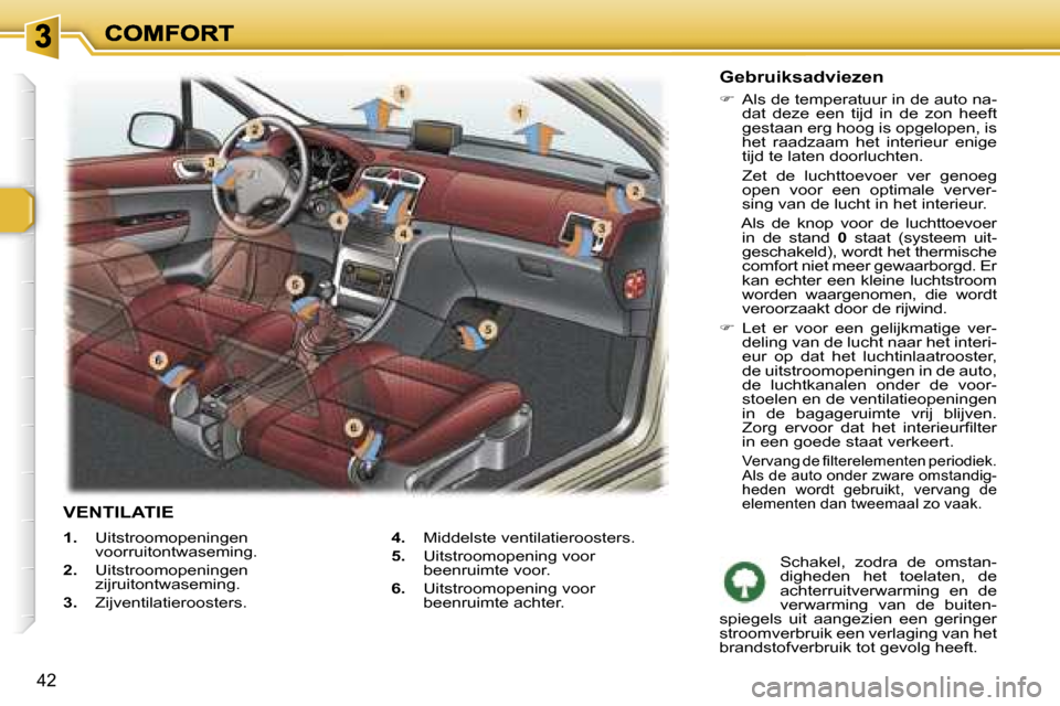Peugeot 307 SW 2007  Handleiding (in Dutch) �4�2
�1�.�  �U�i�t�s�t�r�o�o�m�o�p�e�n�i�n�g�e�n� �v�o�o�r�r�u�i�t�o�n�t�w�a�s�e�m�i�n�g�.
�2�.�  �U�i�t�s�t�r�o�o�m�o�p�e�n�i�n�g�e�n� �z�i�j�r�u�i�t�o�n�t�w�a�s�e�m�i�n�g�.
�3�.�  �Z�i�j�v�e�n�t�i�l