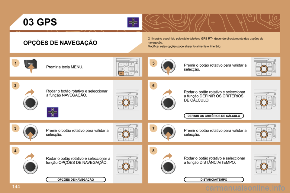 Peugeot 307 SW 2007  Manual do proprietário (in Portuguese) �1�4�4
�E�S�C�L�I�S�T
�M�E�N�U
�E�S�C
�M�E�N�U �L�I�S�T
�E�S�C
�M�E�N�U �L�I�S�T
�E�S�C
�M�E�N�U �L�I�S�T
�E�S�C
�M�E�N�U �L�I�S�T
�M�E�N�U�1�1
�2�2
�3�3
�4�4
�5�5
�6�6
�7�7
�8�8
�E�S�C
�M�E�N�U �L�I�