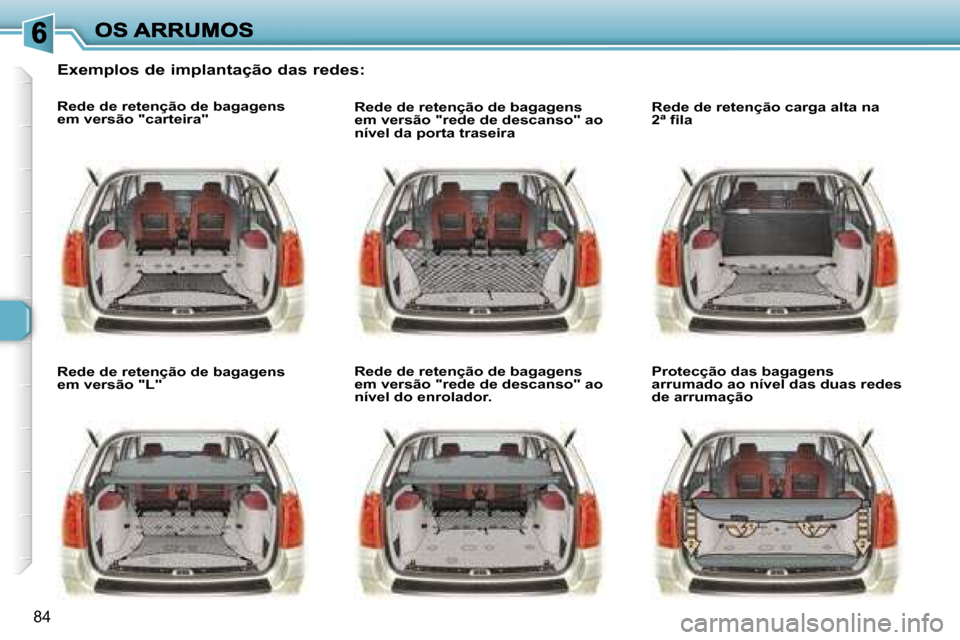 Peugeot 307 SW 2007  Manual do proprietário (in Portuguese) �8�4
�E�x�e�m�p�l�o�s� �d�e� �i�m�p�l�a�n�t�a�ç�ã�o� �d�a�s� �r�e�d�e�s�:
�R�e�d�e� �d�e� �r�e�t�e�n�ç�ã�o� �d�e� �b�a�g�a�g�e�n�s� �e�m� �v�e�r�s�ã�o� �"�c�a�r�t�e�i�r�a�"
�R�e�d�e� �d�e� �r�e�t