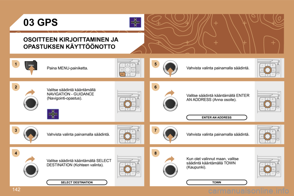 Peugeot 307 SW 2007  Omistajan käsikirja (in Finnish) �1�4�2
�M�E�N�U�E�S�C�L�I�S�T
�M�E�N�U
�E�S�C
�M�E�N�U �L�I�S�T
�E�S�C
�M�E�N�U �L�I�S�T
�E�S�C
�M�E�N�U �L�I�S�T
�E�S�C
�M�E�N�U �L�I�S�T
�E�S�C
�M�E�N�U �L�I�S�T
�1
�2�2
�3�3
�5�5
�7�7
�4�4
�6�6
�8�