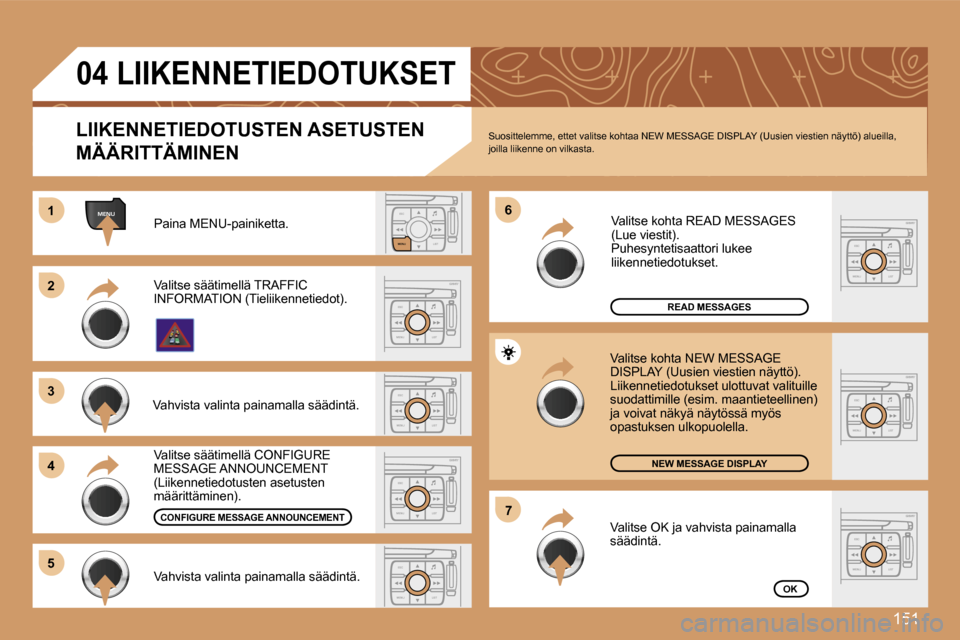 Peugeot 307 SW 2007  Omistajan käsikirja (in Finnish) �1�5�1
�E�S�C�L�I�S�T
�M�E�N�U
�M�E�N�U�1�1
�E�S�C
�M�E�N�U �L�I�S�T
�2�2
�3�3
�4�4
�6�6
�5�5
�E�S�C
�M�E�N�U �L�I�S�T
�E�S�C
�M�E�N�U �L�I�S�T
�7�7
�E�S�C
�M�E�N�U �L�I�S�T
�E�S�C
�M�E�N�U �L�I�S�T
�