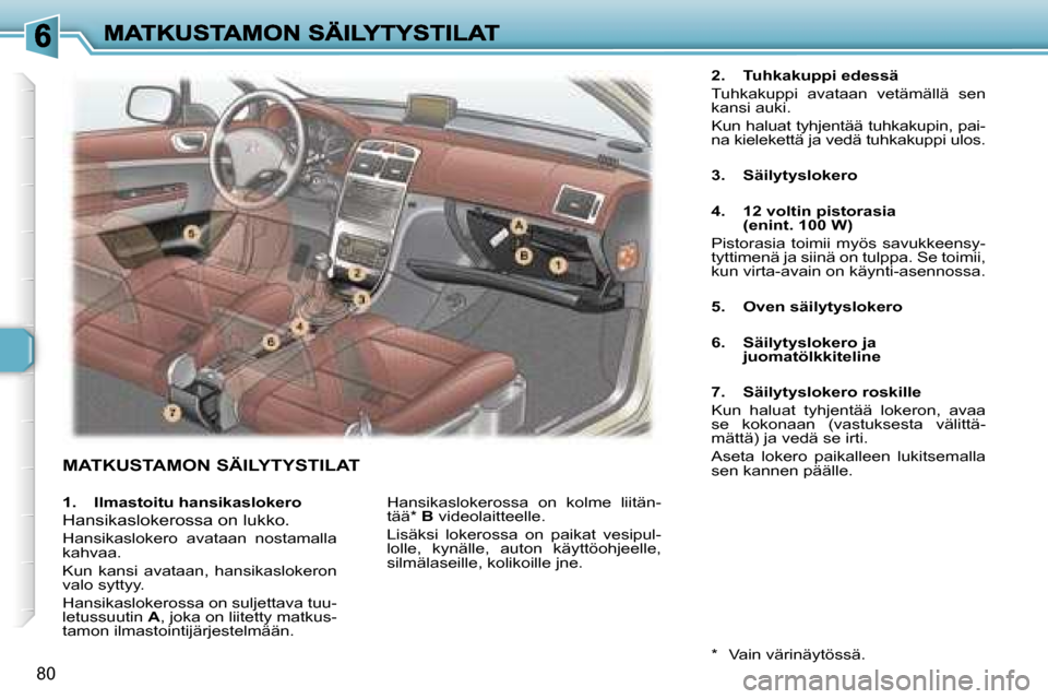 Peugeot 307 SW 2007  Omistajan käsikirja (in Finnish) �8�0
�M�A�T�K�U�S�T�A�M�O�N� �S�Ä�I�L�Y�T�Y�S�T�I�L�A�T
�2�.�  �T�u�h�k�a�k�u�p�p�i� �e�d�e�s�s�ä
�T�u�h�k�a�k�u�p�p�i�  �a�v�a�t�a�a�n�  �v�e�t�ä�m�ä�l�l�ä�  �s�e�n� �k�a�n�s�i� �a�u�k�i�.
�K�u�