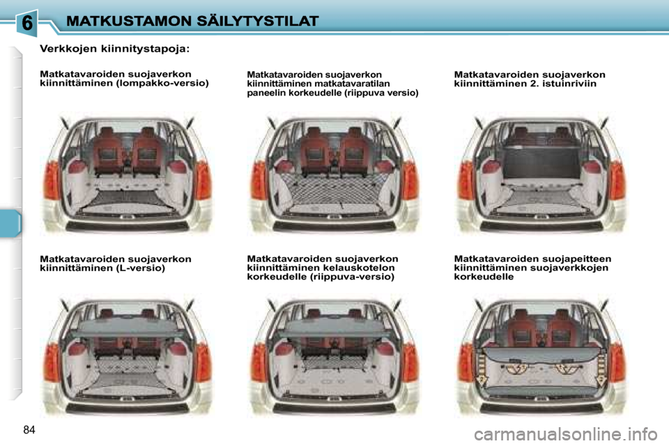 Peugeot 307 SW 2007  Omistajan käsikirja (in Finnish) �8�4
�V�e�r�k�k�o�j�e�n� �k�i�i�n�n�i�t�y�s�t�a�p�o�j�a�:
�M�a�t�k�a�t�a�v�a�r�o�i�d�e�n� �s�u�o�j�a�v�e�r�k�o�n� �k�i�i�n�n�i�t�t�ä�m�i�n�e�n� �(�l�o�m�p�a�k�k�o�-�v�e�r�s�i�o�)
�M�a�t�k�a�t�a�v�a�r